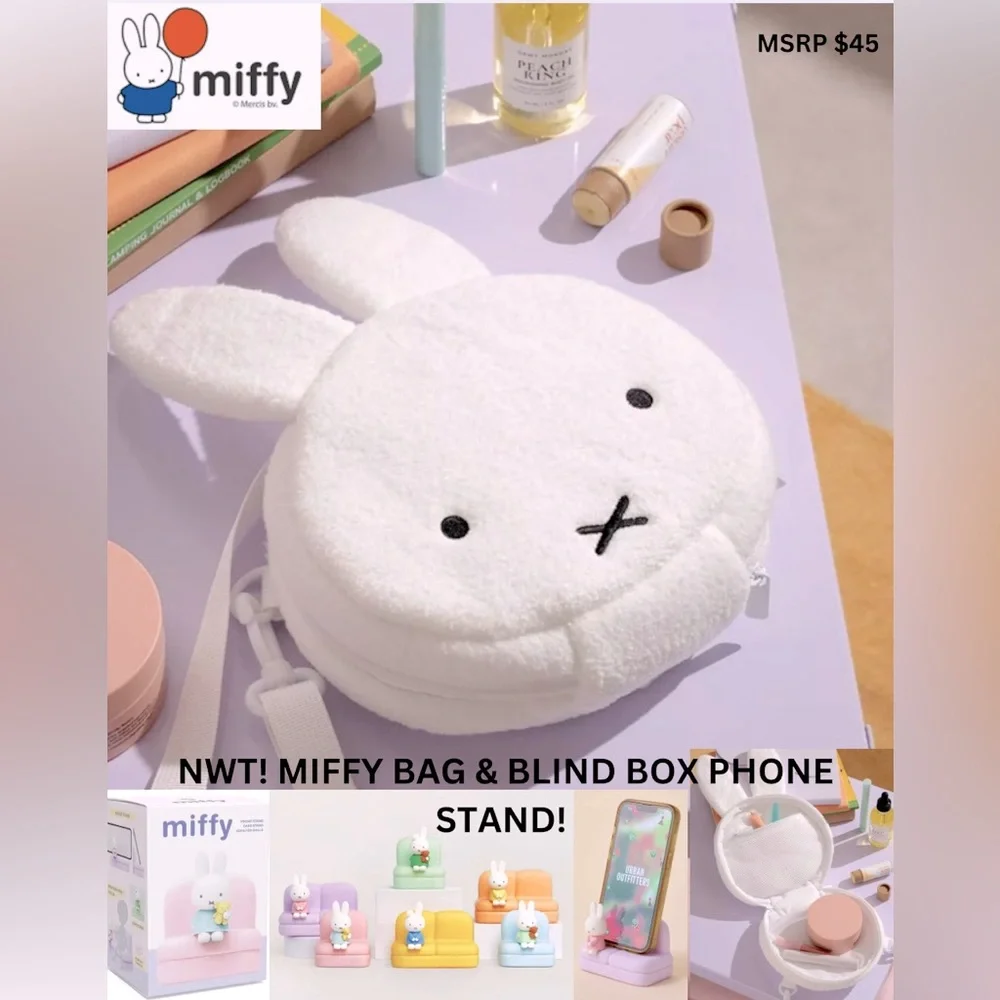 NWT! MIFFY DUO! ADORABLE SOFT MIFFY BAG & MATCHING BLIND BOX PHONE STAND! 5 ⭐️’S